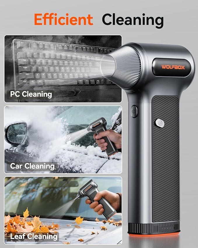 WOLFBOX MF200 Compressed Air Duster with Removable Battery & 4 Nozzles, Cordless 3-Speed Adjustable Mini Blower for Computer Keyboard, Car Cleaning, Home, and Outdoor Use - NeatNest