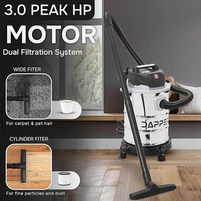 6 Gallon 3.0 Peak HP Wet/Dry Vacuum, Stainless Steel Tank, 3 in 1 Function Portable Shop Vacuum with Attachments, Ideal for Jobsite, Garage & Workshop. - NeatNest