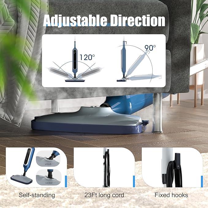 12 in 1 Steam Mop, Detachable Handheld Steam Cleaner for Home, 23FT Cord, for Hardwood Floor Cleaning, Tile, Carpet, Furniture, Clothes, Windows, Blue - NeatNest
