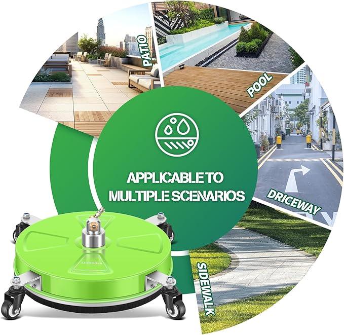 15“ Pressure Washer Surface Cleaner with 4 Wheels - Coated Green Stainless Steel Surface Cleaner for Pressure Washer Attachment for Concrete, Driveway, Patio, Sidewalk, Deck and Driveways - PWS15G - NeatNest