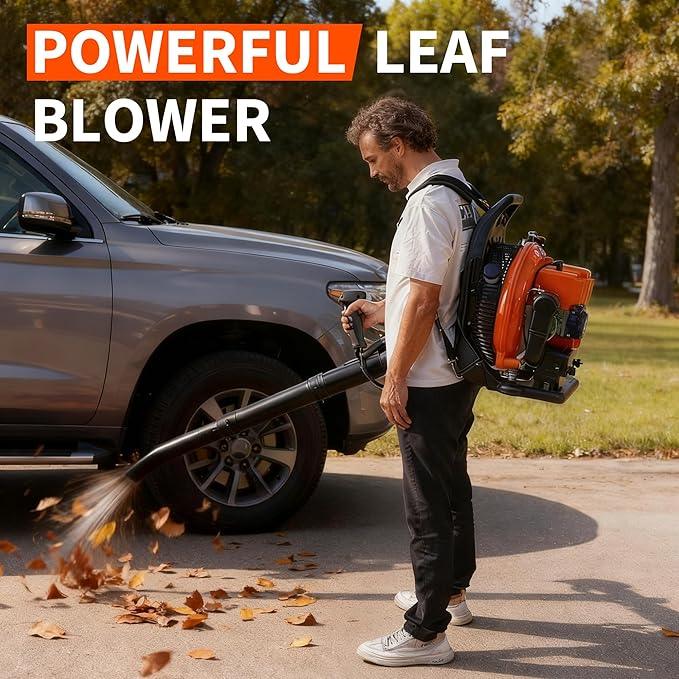 66CC Backpack Blower, 4-HP 2-Cycle Gas Leaf Blower with 880 CFM & 320 MPH, Backpack Leaf Blower, Powerful Clearing Performance for Wet Leaf & Debris Clean & Snow Removal - NeatNest