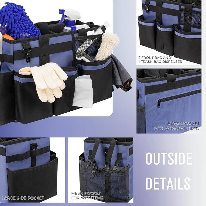 Wearable Cleaning Caddy, Cleaning Caddy Supplies Organizer with Handle & Shoulder Straps for Housekeepers, Under Sink & Car Cleaning Tool Organizers Bag with 4 Foldable Divider (CeruleanBlue) - NeatNest