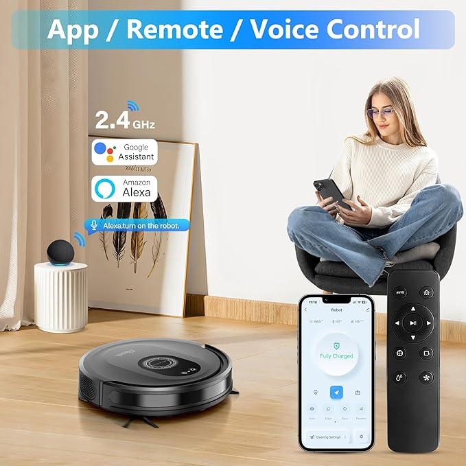 Tikom Robot Vacuum and Mop Combo, 5000Pa Robotic Vacuum Cleaner, 150 Min Max, App & Remote Control, Ideal for Hard Floor, Carpet, Pet Hair, Self-Charge(G8000 Max) - NeatNest