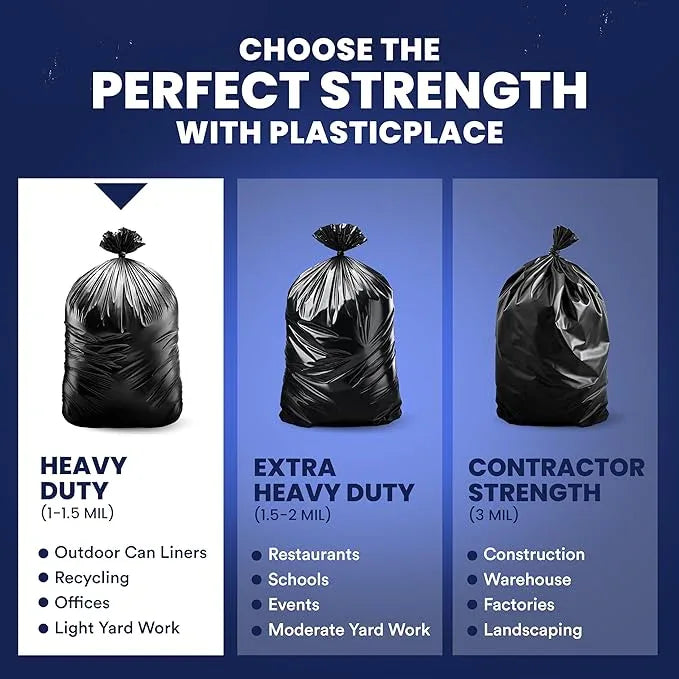 Plasticplace 55-60 Gallon Trash Bags │ 1.0 Mil │ Black Heavy Duty Garbage Can Liners │ 38” x 58” (100 Count) - NeatNest
