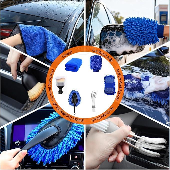 MIAOKE 41Pcs Professional Car Detailing Kit, Car Wash Kit with Portable Handbag, Wet and Dry Use Car Cleaning Kit, Durable Drill Brush, Apply to Interior, Exterior, Wheels, Trucks, Motorcycles - NeatNest