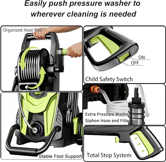 2025New Pressure Power Washer with 4 Quick Connect Nozzles, Inlet Hose & Filter, Foam Cannon for Cars/Fences/Driveways/Patios/Home Cleaning 4500PSI - NeatNest