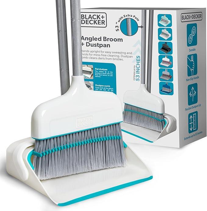 BLACK+DECKER Butler Broom and Dustpan Set for Home, Short Handle, Stand Up and Lightweight Space Saving Dust Pan and Broom Combo for Kitchen, Living Room, Bathroom, Lobby Floor Use - NeatNest