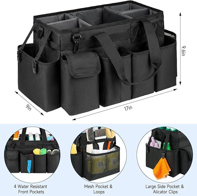 Cleaning Caddy Bag,Extra Large Cleaning Supplies Organizer with Handle for Housekeepers,Black - NeatNest