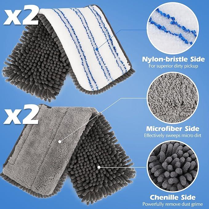 Microfiber Mops for Floor Cleaning, Masthome Dust Mop with 4 Washable Pads, 2-SidedMicrofiber Flip Mop for Wet & Dry Use, Flat Floor Mops for Hardwood, Laminate, Vinyl,Kitchen, Tile -1 Scraper - NeatNest