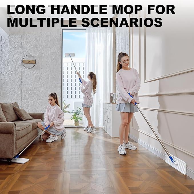Mop and Bucket Set with Wringer, Dry & Wet Dust Mop for Household Floor Cleaning with 5 Microfiber Mops, Flat Squeeze Spin Wall Mop Cleaner with Long Handle, Slate Blue - NeatNest