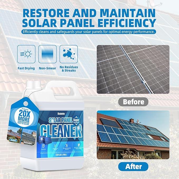 Solar Panel Cleaner 1 Gallon (Makes 600 Gallons) - 20X Strength Super Concentrated Glass & Solar Panel Cleaning, Industrial Grade Streak-Free Fast Dry Remove Oils, Water Spots, Dust, Droppings - NeatNest