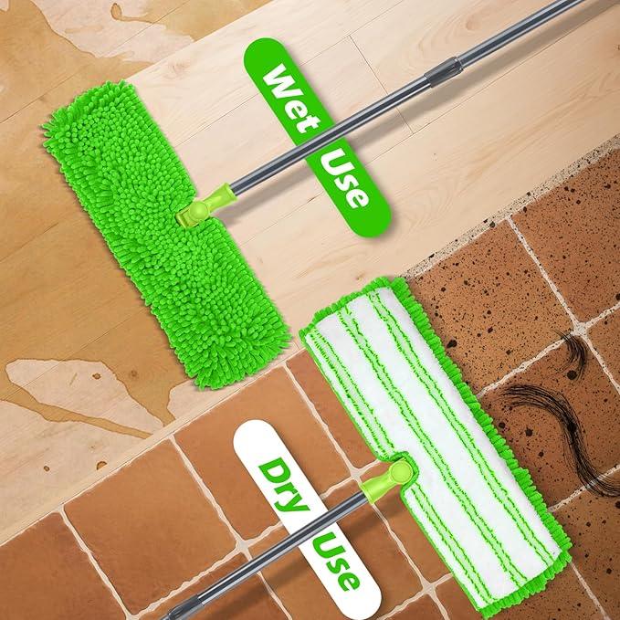 MASTERTOP Microfiber Mops for Floor Cleaning, Double-Sided Dust Mop with 4 Reusable & Washable Mop Pads, Wet Dry Flat Mop with Extension Stainless Steel Handle for Hardwood, Vinyl, Laminate - NeatNest