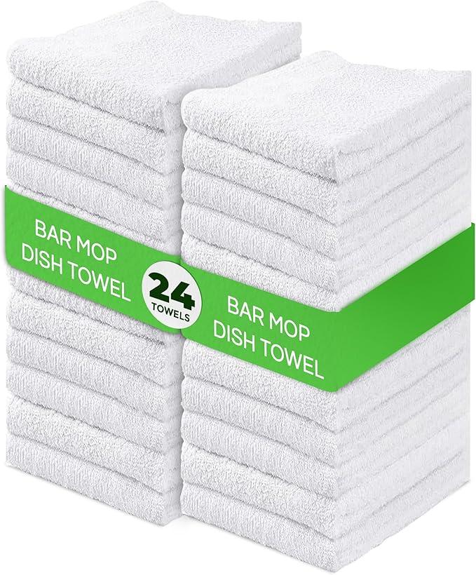 Towels N More 24 Pack 16x19 Bar Mop Towels White Absorbent Cotton Kitchen Towels - Quick Drying Towels - for Home, Restaurant, Bar Glass Cleaning Towels, Chef/Cook Etc. 30 oz - NeatNest