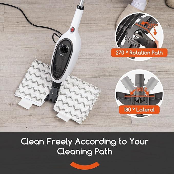Steam Mops for Floor Cleaning, Unique Double-Sided Flip Design, 15 Seconds Fast Heating，10-in-1 Steam Cleaner for Kitchen, Living Room Wood Floor Tile Cleaning - NeatNest