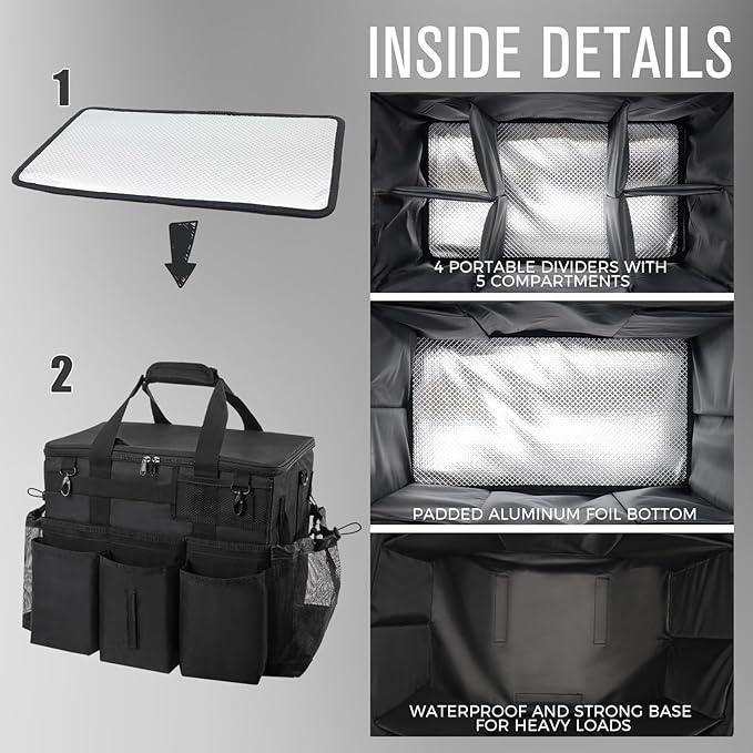 Rolling Cleaning Caddy Bag with Detachable Trolley, Large Cleaning Supplies Organizer with Wheels, Multi Pocket Cleaning Cart with Adjustable Shoulder Strap for Housekeepers & Home Use, Black - NeatNest
