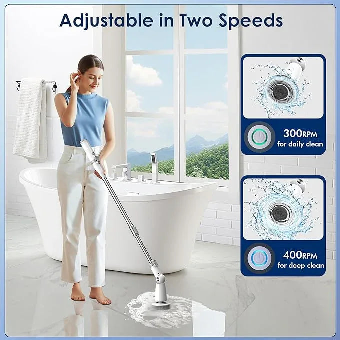 Marchpower Electric Spin Scrubber, Power Shower Scrubber Cordless Cleaning Brush 6 Replaceable Brush Heads, 2 Speeds, Adjustable Detachable Handle, IPX7 Waterproof Bathroom Scrubber Tub Tile Floor - NeatNest