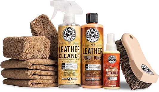 Chemical Guys Leather Cleaner and Conditioner Detailing Kit - Leather Care Kit For Natural, Synthetic, Faux, Pleather, and More for Car Interiors, Apparel, Furniture, Boots & Accessories - 9 Items - NeatNest