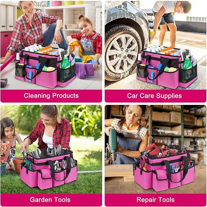 Cleaning Caddy Bag,Large Cleaning Supplies Organizer with Handle for Housekeepers,Red - NeatNest