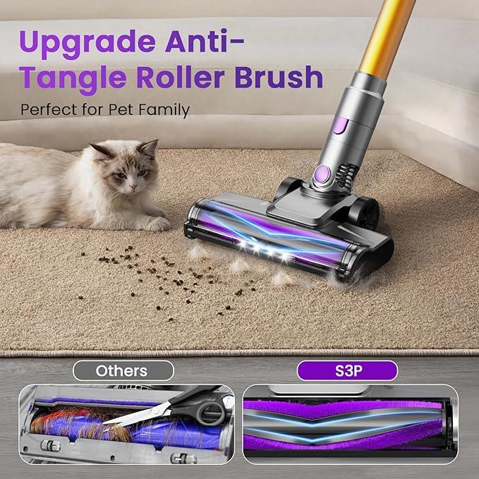 S3P Cordless Vacuum Cleaner, 45kPa Powerful Suction Vacuum Cleaners for Home, 55-Min Runtime Rechargeable Stick Vacuum, Self-Standing, for Pet Hair Carpet Hard Floor, LED Display - NeatNest