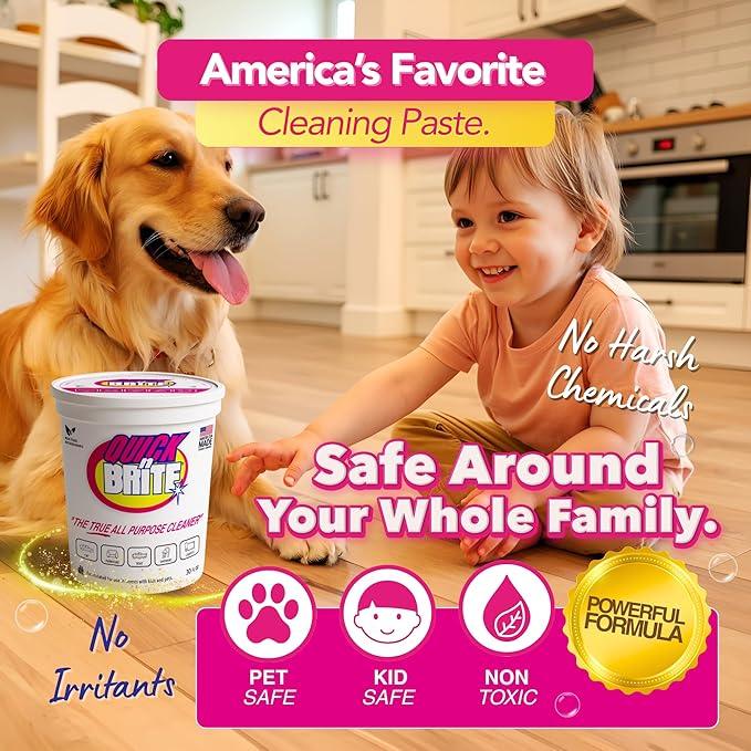 Quick 'n Brite All Purpose Cleaning Paste – Miracle Cleaner for Tough Stains | Eco-Friendly, Non-Toxic, Pet-Safe | Multi-Surface Stain Remover | Made in USA, 32oz (Pack of 2) - NeatNest