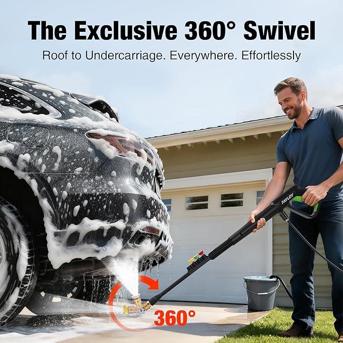 Pressure Washer, 2025 Upgraded 1500W Power Washer with No-Bend 360° Nozzle, Foam Cannon & 4-Nozzle Set, Portable Pressure Washer Cleaning Machine for Cars & Undercarriage Cleaning Driveways - NeatNest