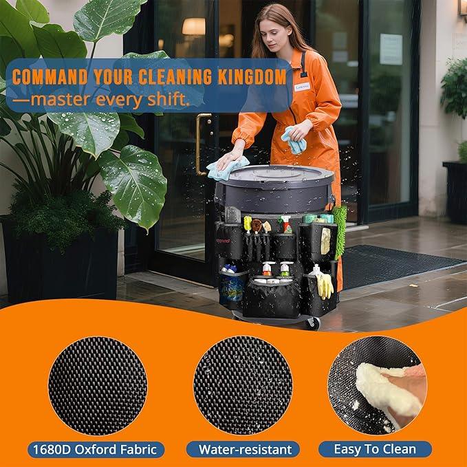 Trash Can Caddy Bag for 32-55 Gallon Garbage Bin, Hongmed Caddy for Commercial Cleaning Supplies, Multi-Pocket Utility Apron with Adjustable Straps, Heavy-Duty Nylon Organizer for Janitorial Duties - NeatNest