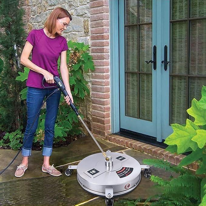 Biswing 18" Pressure Washer Surface Cleaner with 4 Wheels, Stainless Steel Power Washer Accessory for Driveways Sidewalks Patios Cleaning, 1/4" Quick Connector, 2 Extension Wand Attachments, 4000 PSI - NeatNest