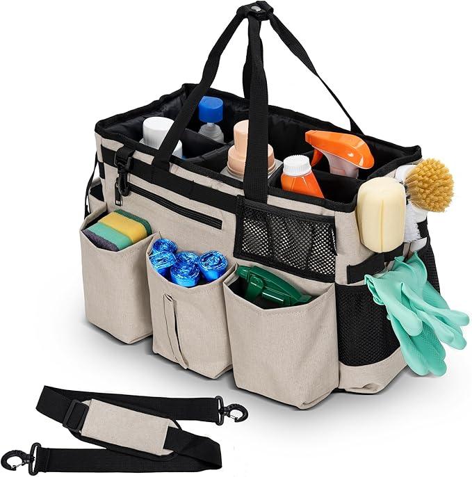 Wearable Cleaning Caddy Bag for Cleaning Supplies,Large Capacity Cleaning Organizer White - NeatNest