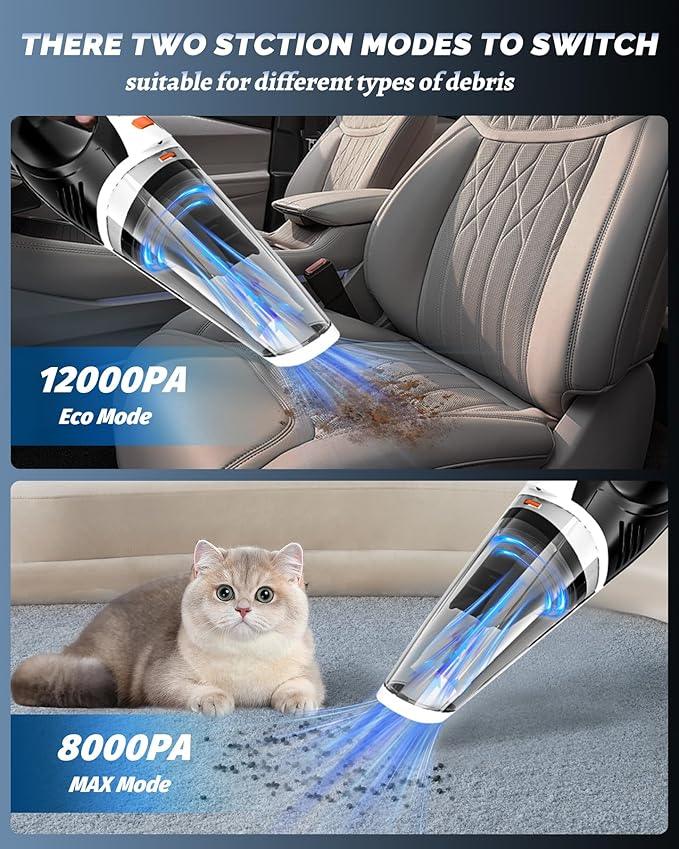 BRL Handheld Vacuum Cordless Car Vacuum Cleaner Rechargeable with LED, Hand Vacuum Lightweight, High Power Suction, Hand Held Vacuum Washable Filter and Multi-Nozzles for Car, Home Office, Pets - NeatNest