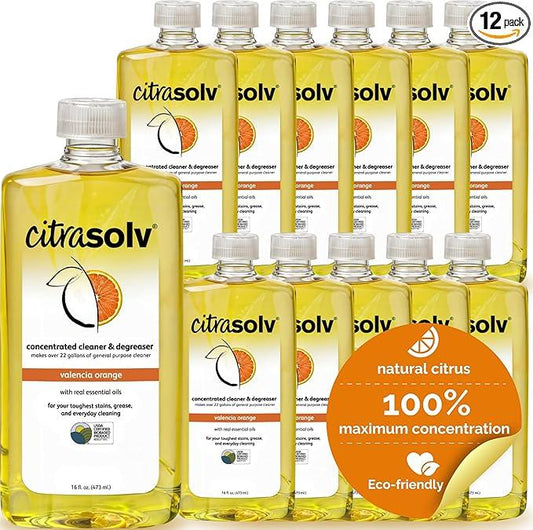 Citra Solv Concentrated Cleaner & Degreaser, Deodorizer, Home & Outdoor, Adhesive Remover, Natural Orange Oil 16 fl oz (12) - NeatNest