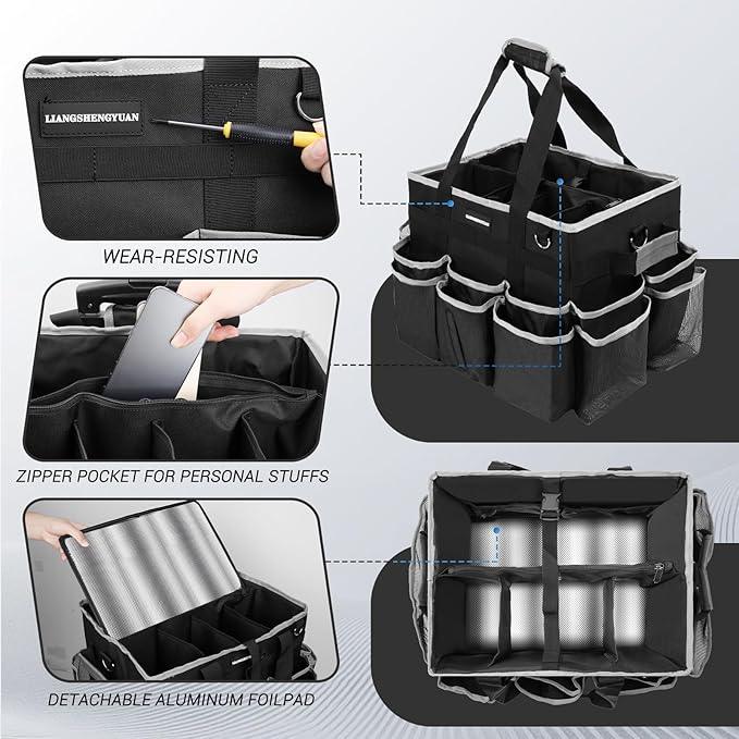 Large Rolling Cleaning Caddy Bag, Cleaning Caddy with Wheels with Detachable Trolley for Housekeepers, Water Resistant Cleaner Supplies Organizer with Wheels for Kitchen, Car, Picnic (Black-Grey) - NeatNest