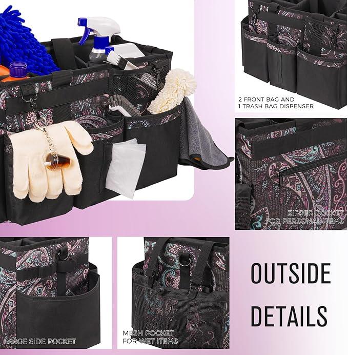 Wearable Cleaning Caddy, Cleaning Caddy Supplies Organizer with Handle & Shoulder Straps for Housekeepers, Under Sink & Car Cleaning Tool Organizers Bag with 4 Foldable Divider (Totem) - NeatNest
