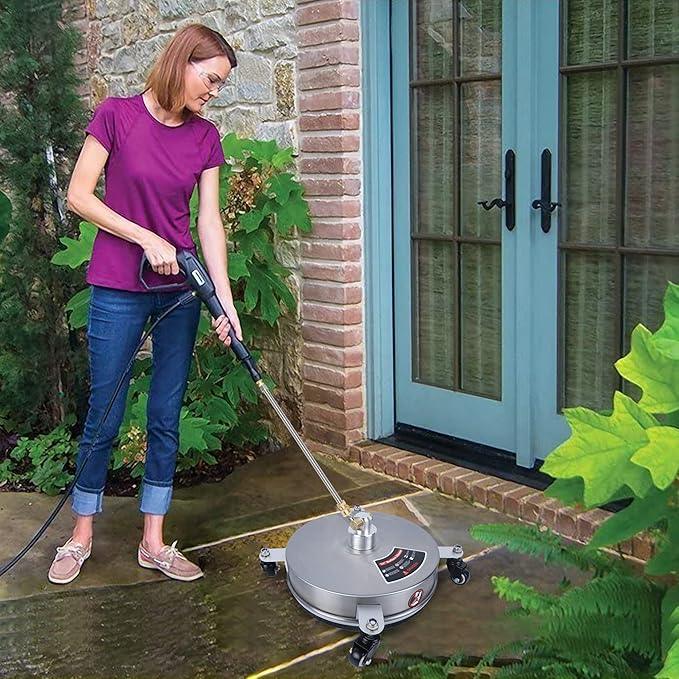 Biswing 14" Pressure Washer Surface Cleaner with 4 Wheels, Stainless Steel Power Washer Accessory for Driveways Sidewalks Patios Cleaning, 1/4" Quick Connector, 2 Extension Wand Attachments, 4000 PSI - NeatNest