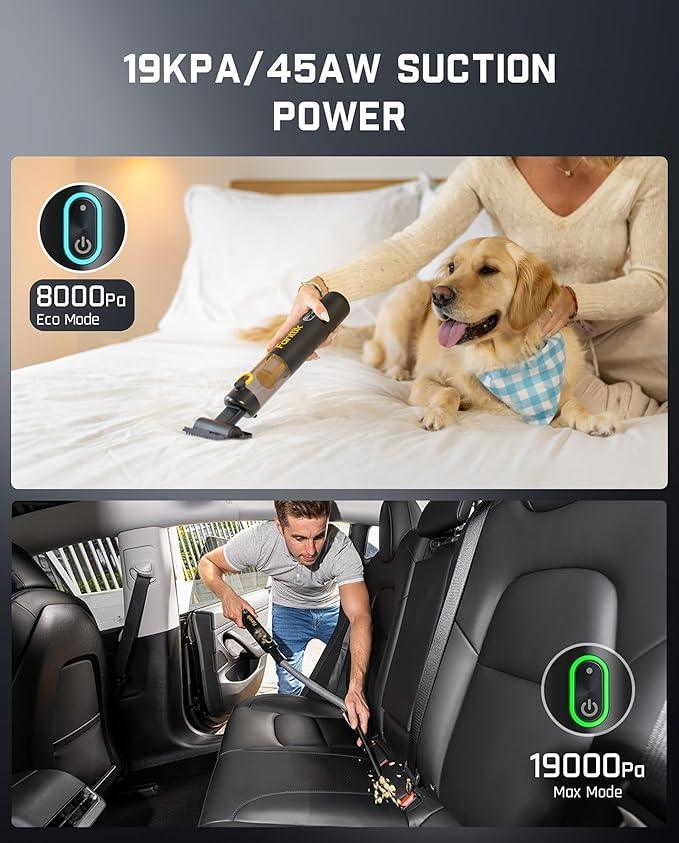 Fanttik Slim V8 APEX Car Vacuum, 4-in-1 Portable Mini Cordless Vacuum with 19000pa Suction Power, Type-C Charge, 2 Suction Modes, Handheld Vacuum for Small Jobs, Car, Office Desk, Keyboards (Black) - NeatNest