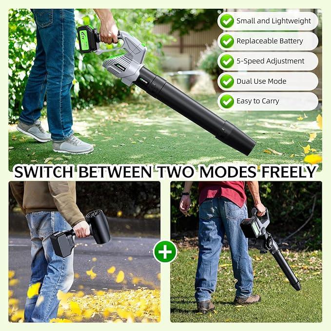 Comchoi Electric Leaf Blower Cordless, 900,000 RPM, 2 x 4.0Ah Batteries & Charger, Handheld Leaf Blowers for Lawn Care, 5 Speed Mode, Portable Lightweight Grass Blower for Yard, Patio & Outdoor Use - NeatNest