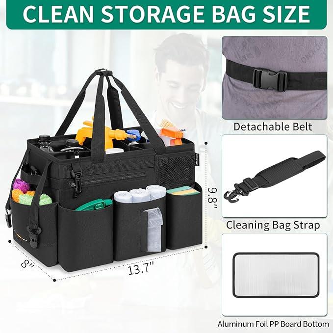 Wearable Cleaning Caddy Bag for Cleaning Supplies, Large Capacity Cleaning Organizer Tote Bag Kitchen Cleaning Supplies Storage Bag for Cleaners Housekeepers (Black) - NeatNest