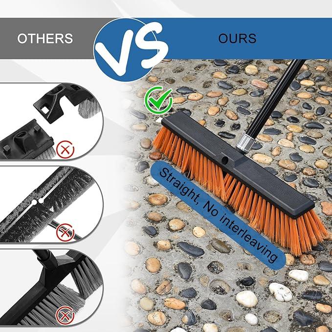 PBHEPJ 24 Inchs Push Broom Outdoor Heavy Duty, Shop Broom with 60" Long Bandle for Cleaning Outdoor or Indoor Tile, Garage, Shop, Deck, Concrete, Wood, Stone, Patio Floor - NeatNest