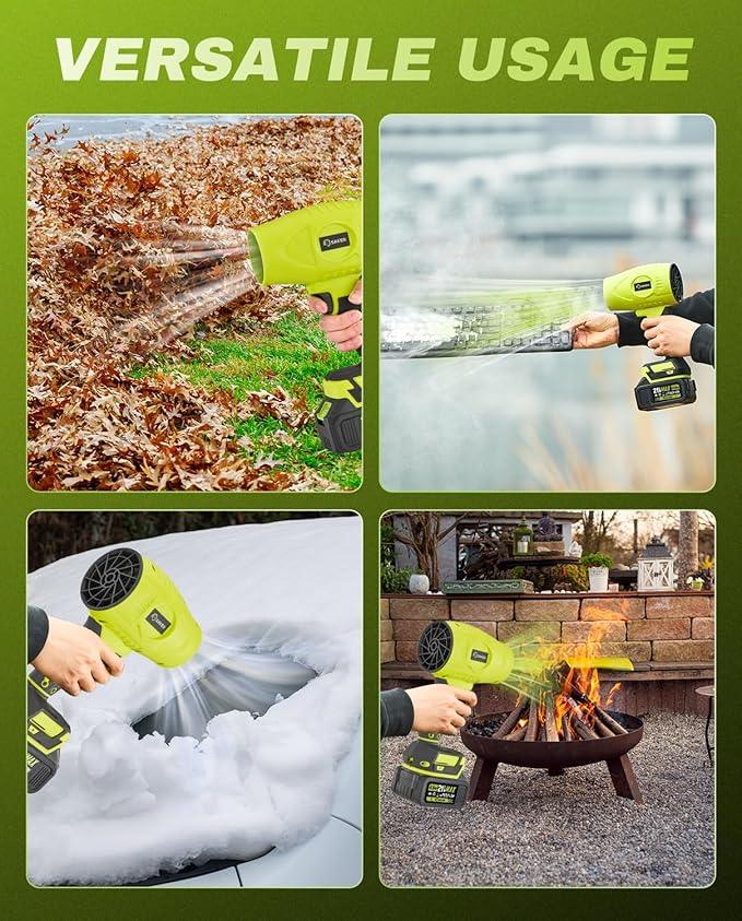 Saker Cordless Leaf Blower Portable Dust Cleaner Handheld Blowers 2 x 4.0Ah Batteries 180000 RPM Air Duster with Adjustable Speed for Drying Patio Cleaning Green - NeatNest