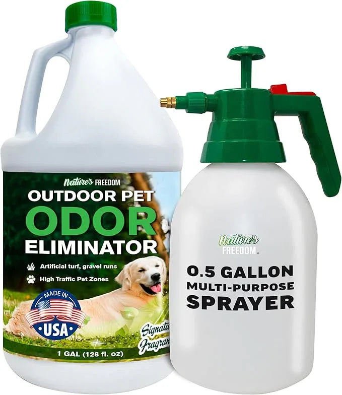Nature's Freedom Outdoor Pet Odor Eliminator – Gallon Enzyme Cleaner with Pump Sprayer for Yard, Turf, Patios, Kennels, Concrete - NeatNest