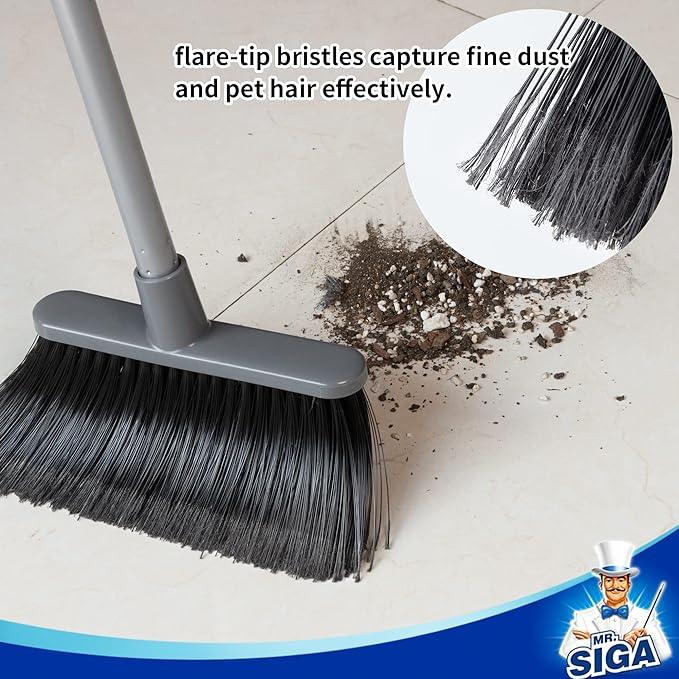 MR.SIGA Broom and Dustpan Set with Adjustable Long Handle, Upright Combo for Floor, Cleaning Lobby, Gray - NeatNest