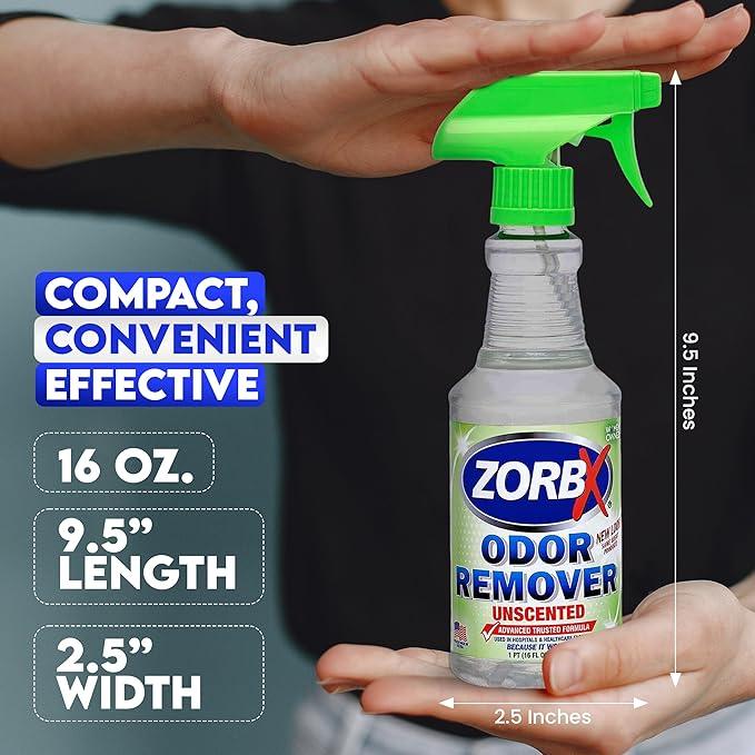 ZORBX Unscented Odor Eliminator for Strong Odor 16 Fl Oz - Used in Hospitals & Healthcare Facilities - Advanced Trusted Formula, Fast-Acting Odor Remover Spray for Dog, Cat, House & Carpet - NeatNest