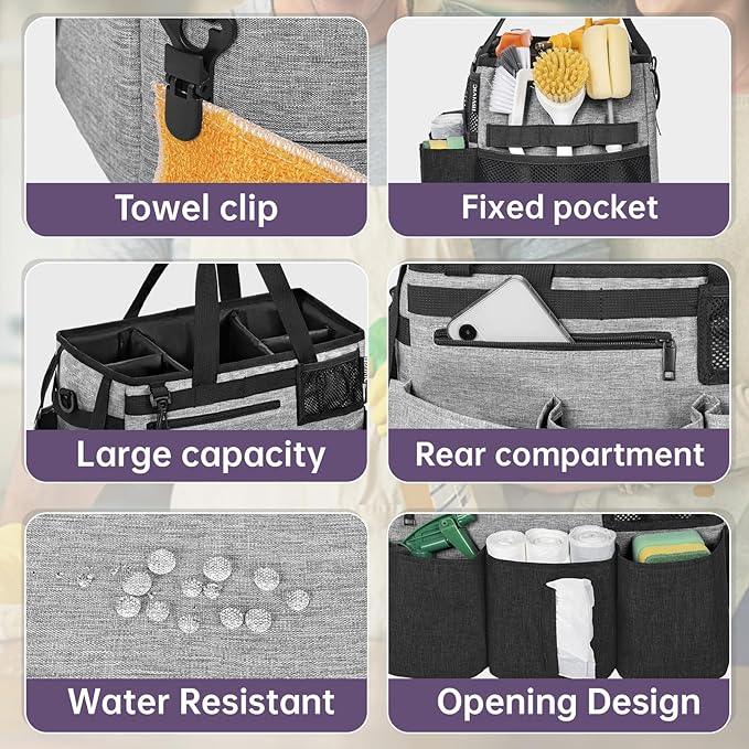 Wearable Cleaning Caddy Bag for Cleaning Supplies,Large Capacity Cleaning Organizer Grey - NeatNest