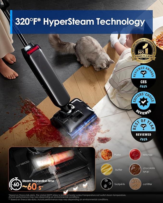 Tineco Floor One S9 Artist Steam Wet Dry Vacuum Cleaner, High-Temp Steam Cleaning, 22kPa Suction, 360° SmoothDrive, Anti-Tangle Design, 185°F Flashdry, Long Runtime, 180° Lay-Flat - NeatNest