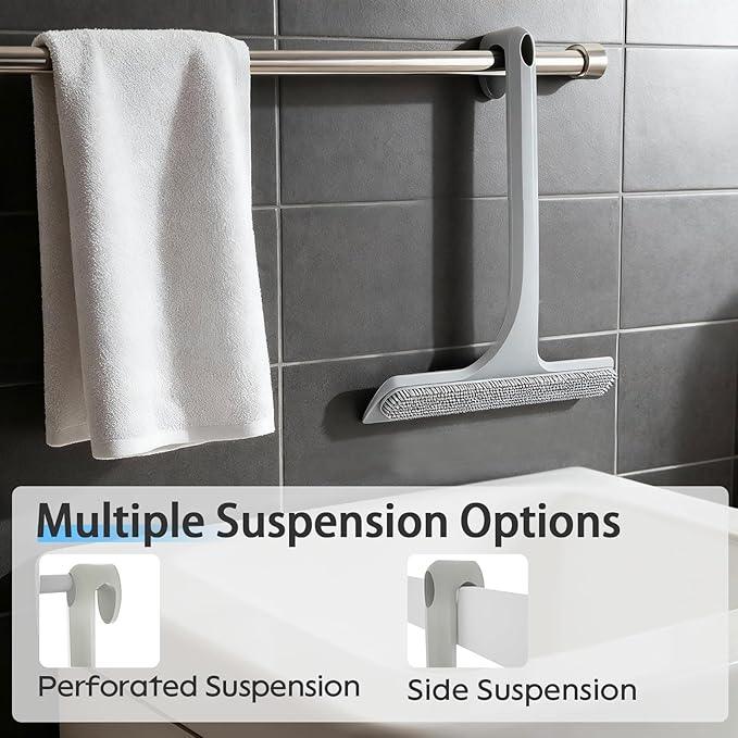 10.7“ Wide All-Purpose Shower Squeegee for Glass Doors, Squeegee for Shower Glass with Hook, Window Squeegee with Double-Ended Gap Brush Set for Shower, Bathroom, Car Glass, Mirror (Gray) - NeatNest