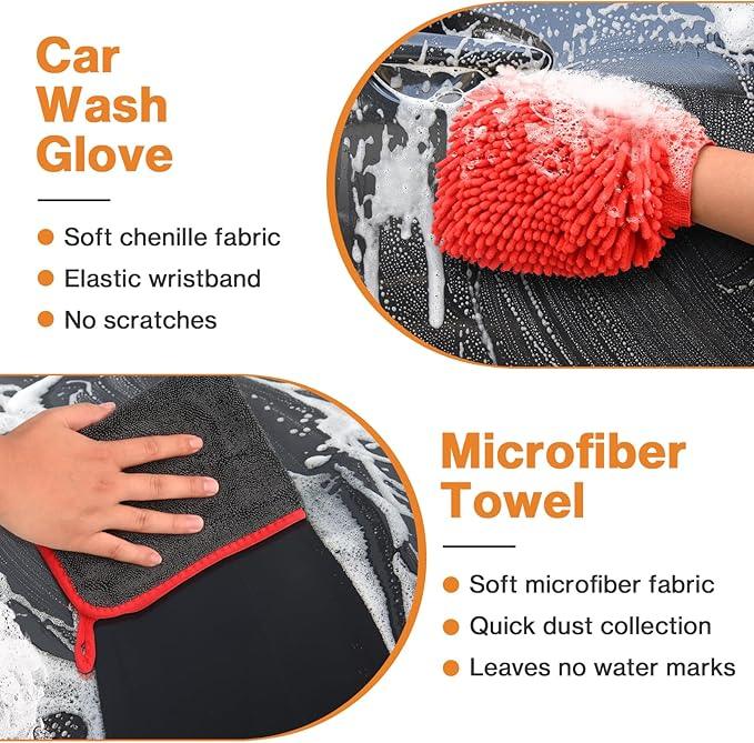 Preciva 5PCS Car Wheel & Tire Brush Kit -Car Cleaning Kit, Wheel Cleaner Brush, Soft-bristled Rim Brush, Car Drying Towel, Car Detailing Cleaning Wash Brush Supplies Kit for Interior Exterior Wheels - NeatNest