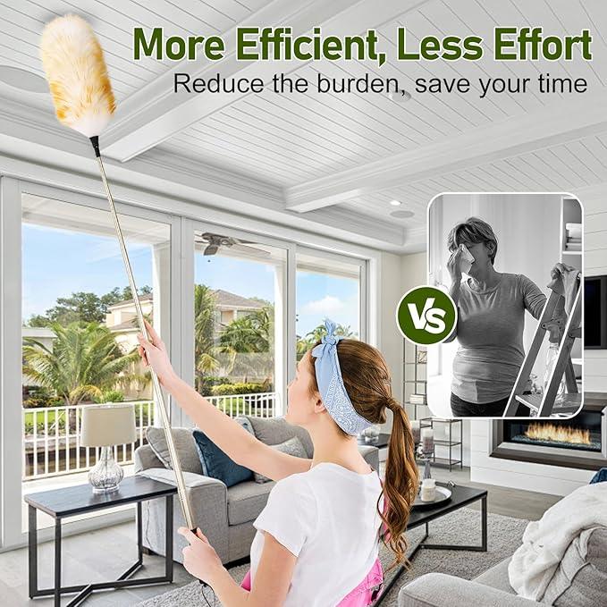 Extendable Lambswool Duster 25-64" Retractable Telescopic Handle Removable Head Multi-Surface Cleaning Tool for Ceiling Fans, Windows, High Walls, and Hard-to-Reach Areas (2pcs) - NeatNest