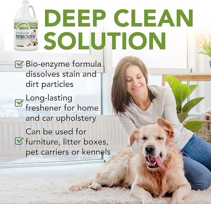 Pet Stain and Odor Remover - Enzyme Cleaner, Pet Urine Odor Eliminator Refill - Floor & Carpet Cleaner, Pet Deodorizers For Home, Fabric Freshener W/Fresh, Clean Scent, 1 Gallon - NeatNest