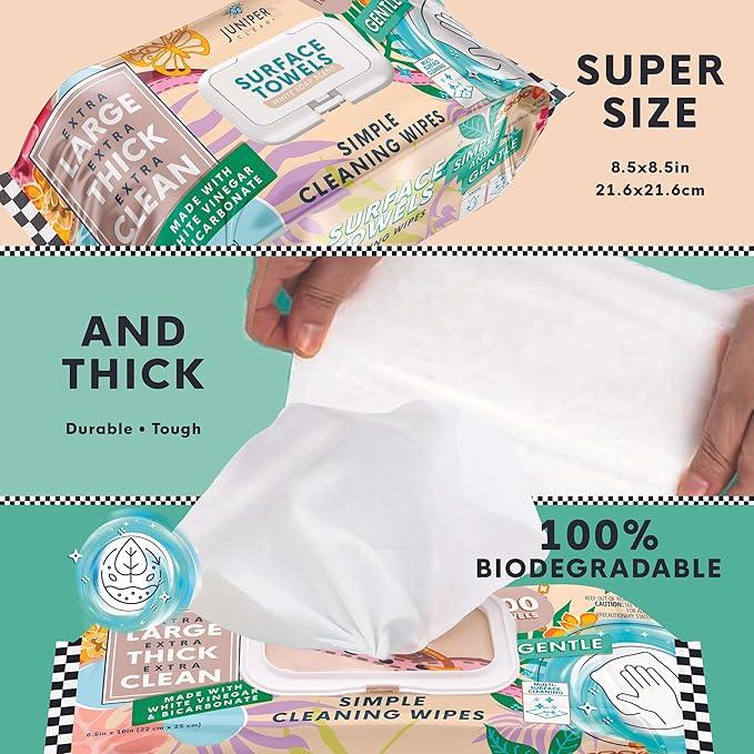 6 Packs Surface Cleaning Wipes, Thick & Large Dispose, All-Purpose Cleaner for Bathroom, Kitchen, Office, 600 Count Soft Flow, Biodegradable, White Soap Scent - NeatNest