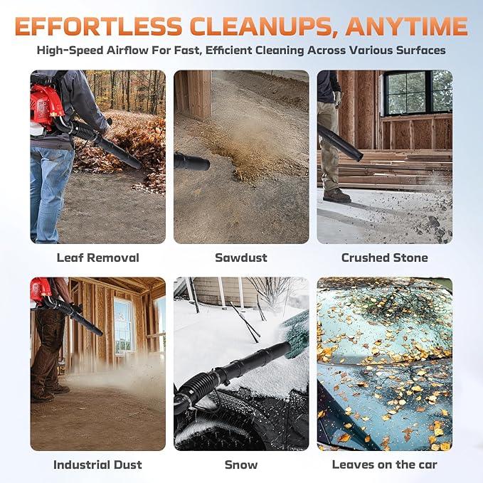 80cc Gas Backpack Leaf Blower Heavy-Duty, High-Velocity 92.2 M/S, Engine Blower Power Tool for Professional Yard Cleanup and Heavy Leaves. (WH0608) - NeatNest