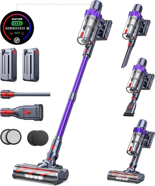 Cordless Vacuum Cleaner, 2 Batteries 110 Mins Runtime Vacuum Cleaners for Home, 45KPA 550W Stick Vacuum with Brushless Motor, Automatically Adjust Suction, Handheld Vacuum for Pet Hair/Carpet/Floor - NeatNest